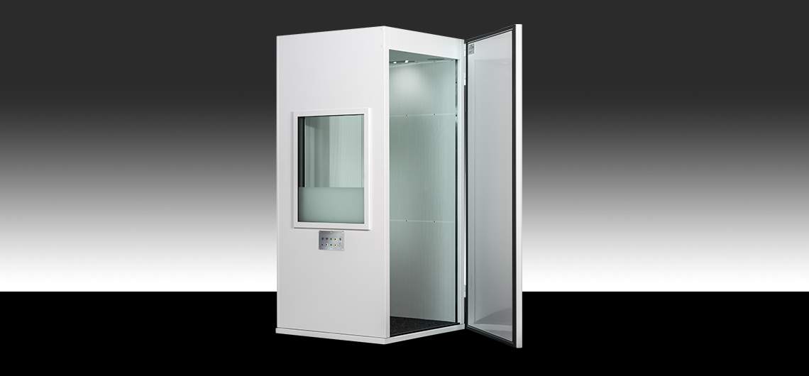 maxi audiometry booth with black and white background