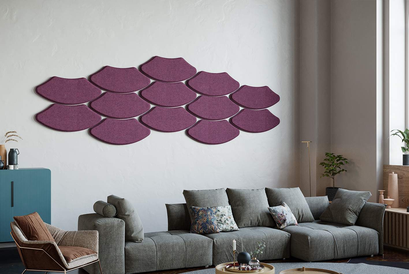 Wall-mounted acoustic panels in reception