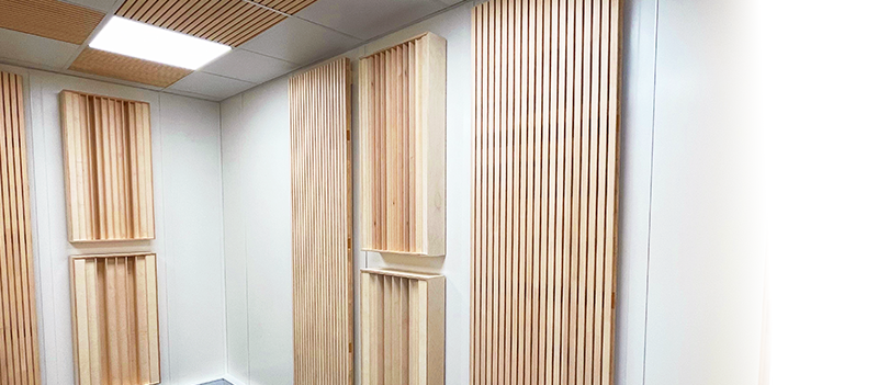 Absorptive wood panels in Diffuse Sound chamber
