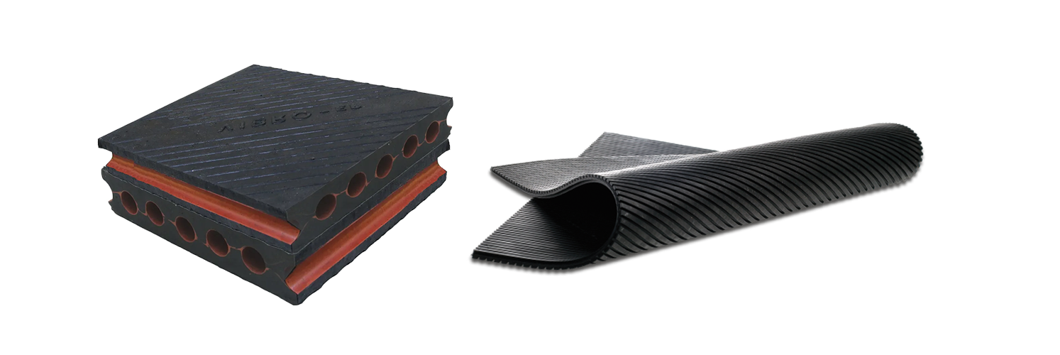 Rubber sheeting for vibration isolation of larger, heavy machine set-ups