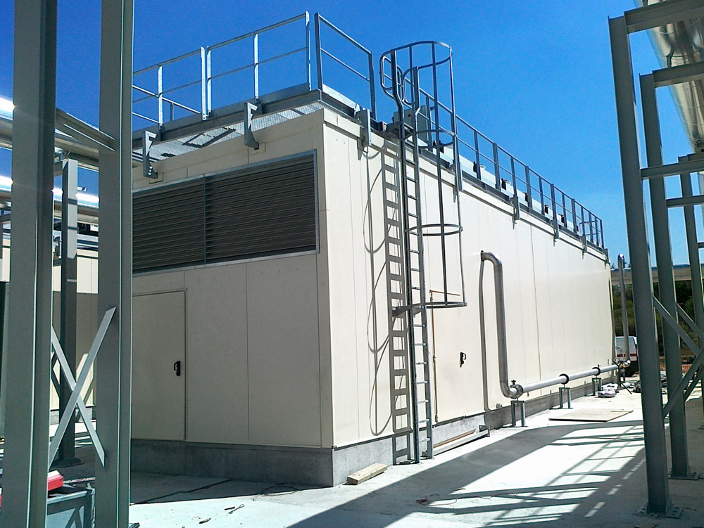 outdoor acoustic enclosure with stairs up to the roof
