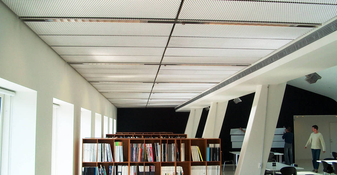 Acoustic expanded metal ceiling installed in architects’ office